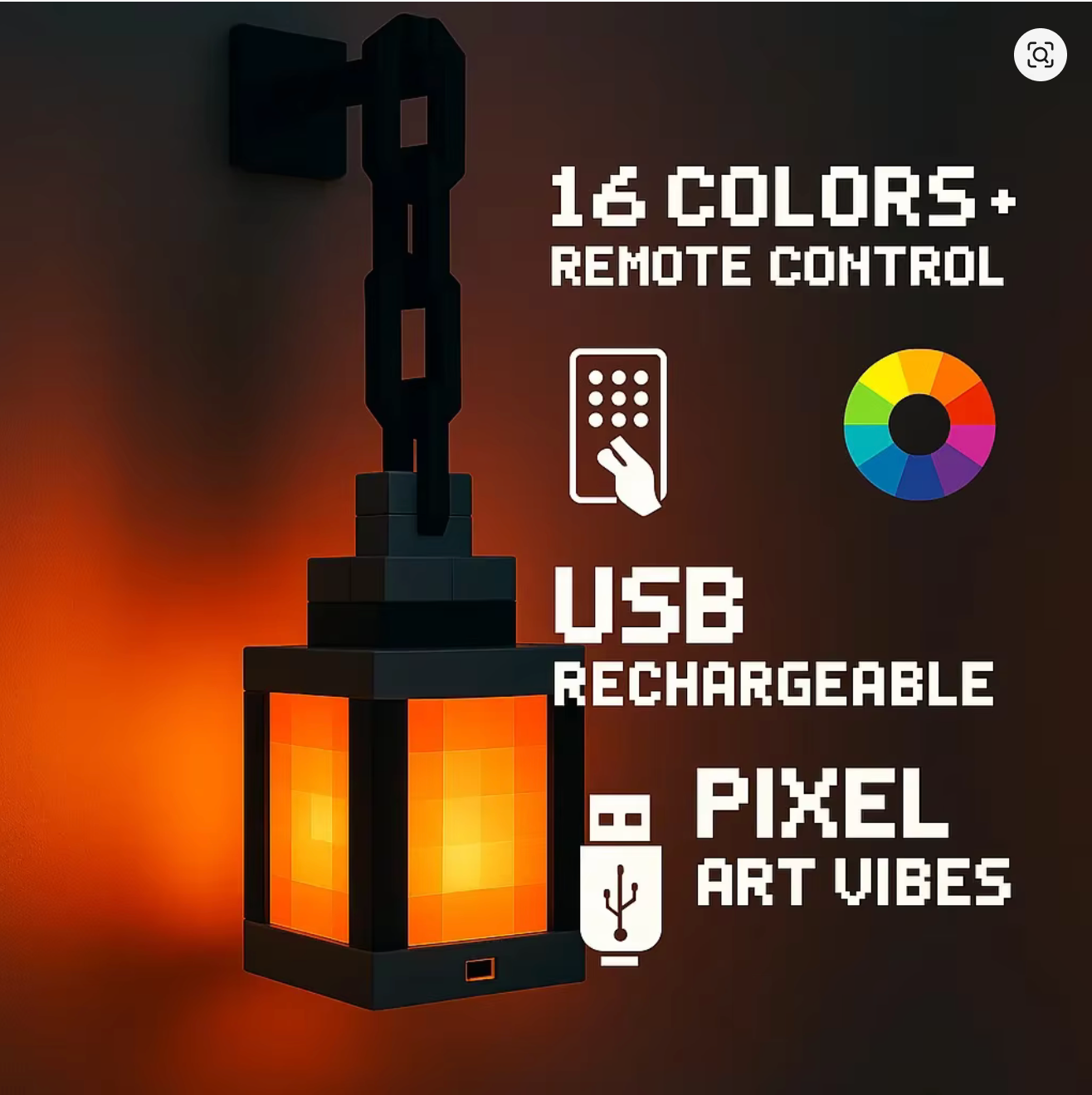 Minecraft Pixel Lantern USB Night Light – Hanging Gaming Room Lamp