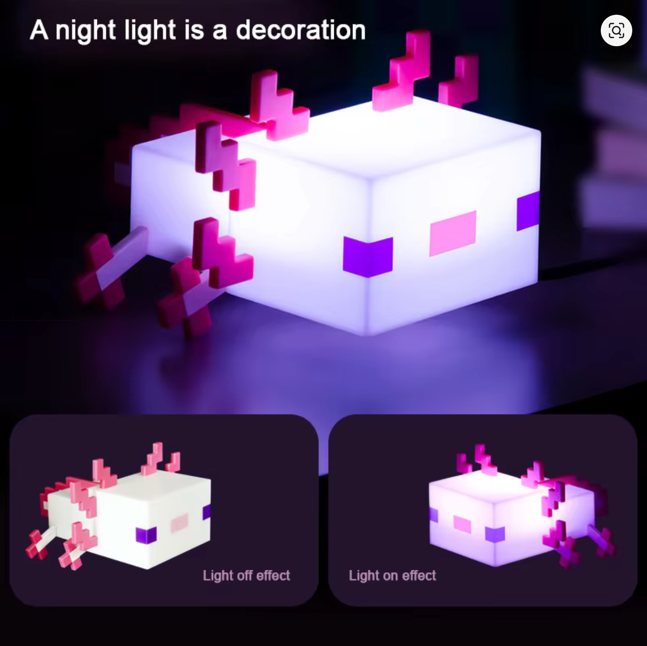 Minecraft Axolotl LED Lamp – 5 Color Night Light for Gaming Desk
