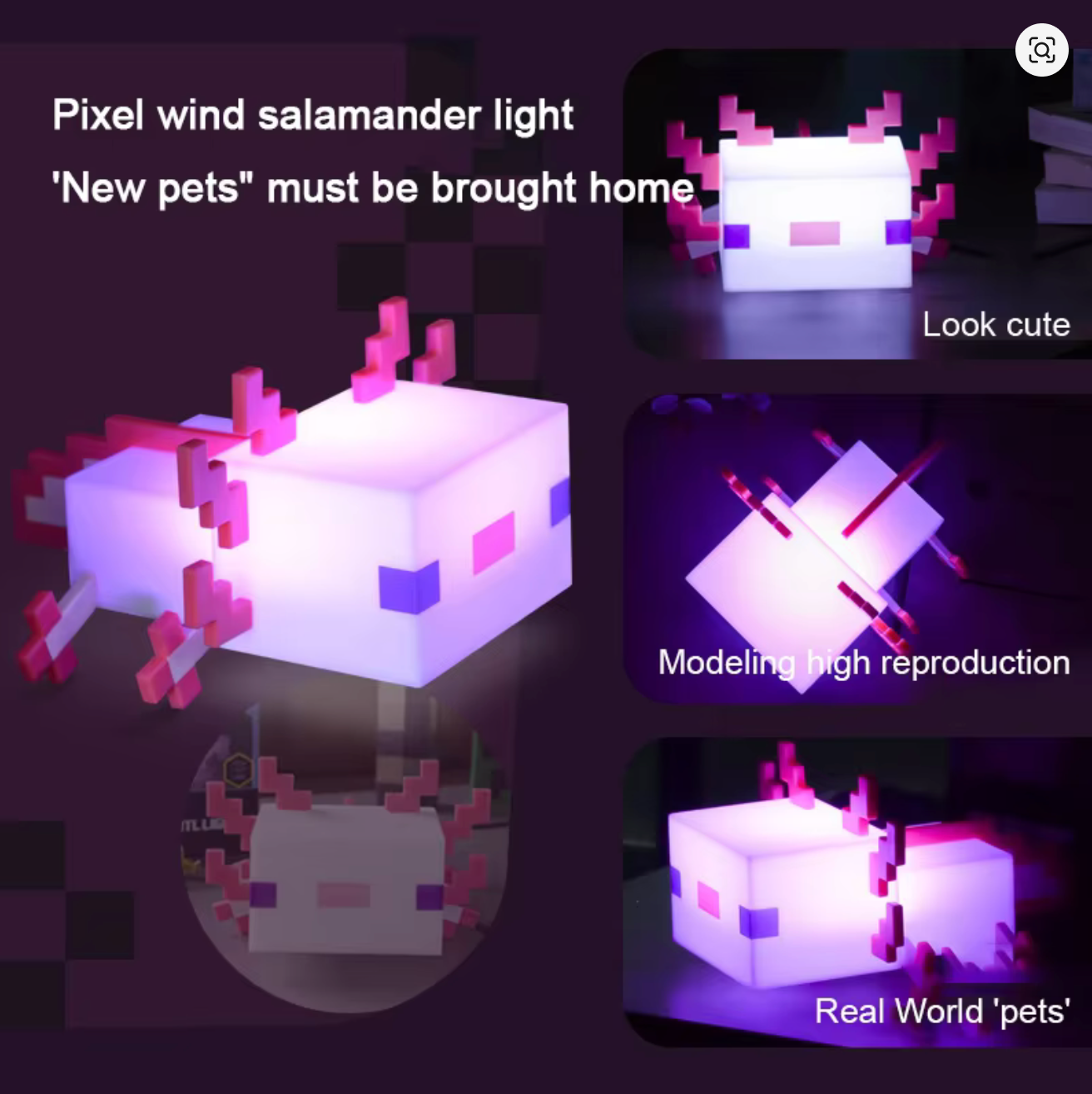 Minecraft Axolotl LED Lamp – 5 Color Night Light for Gaming Desk
