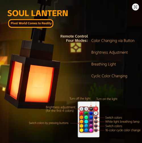 Minecraft Pixel Lantern USB Night Light – Hanging Gaming Room Lamp