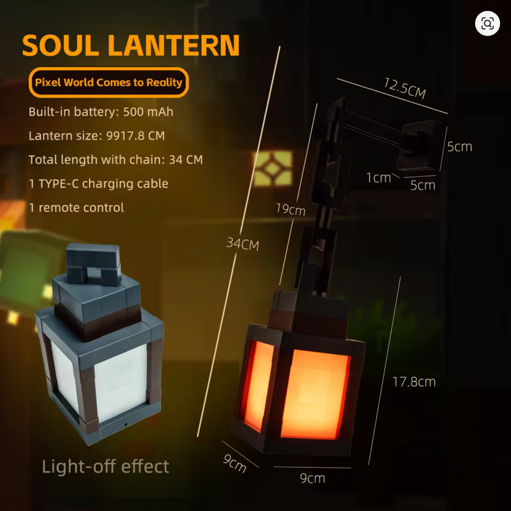 Minecraft Pixel Lantern USB Night Light – Hanging Gaming Room Lamp