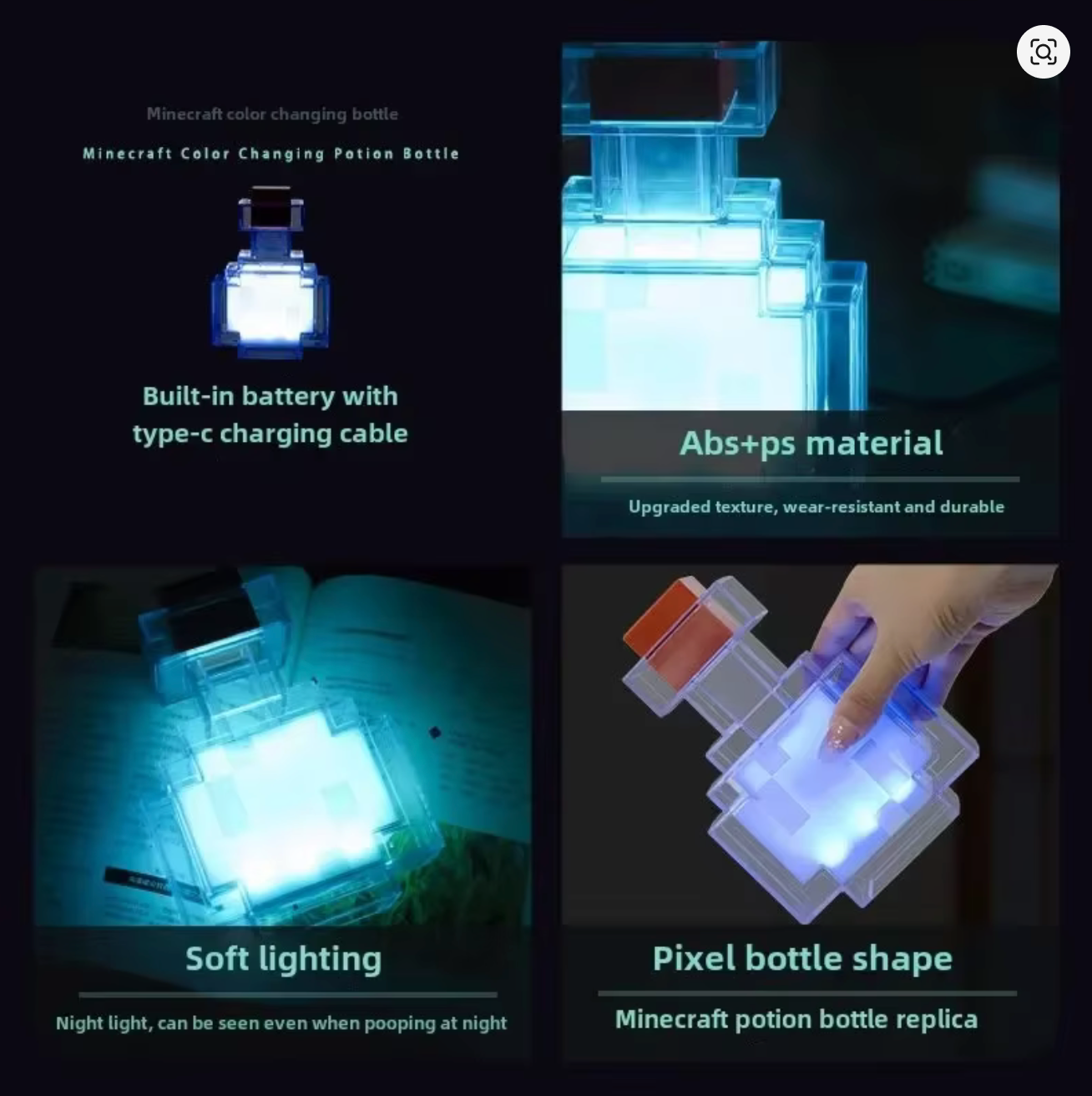 Minecraft Potion Bottle LED Night Light – Color Changing Rechargeable Lamp