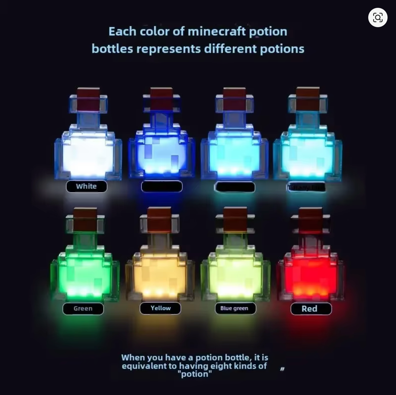 Minecraft Potion Bottle LED Night Light – Color Changing Rechargeable Lamp