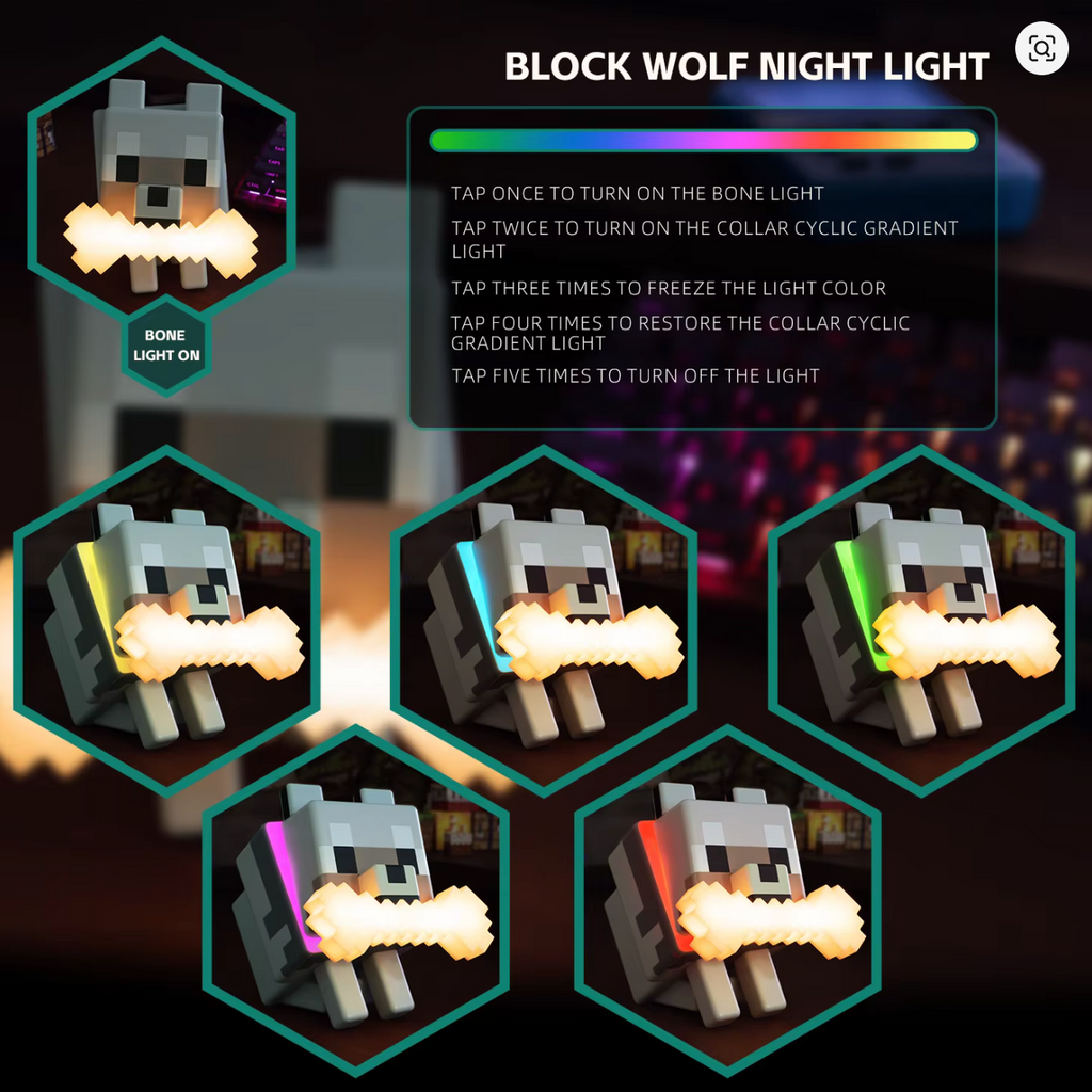 Minecraft Cute Wolf LED Night Light – RGB Color Changing Lamp