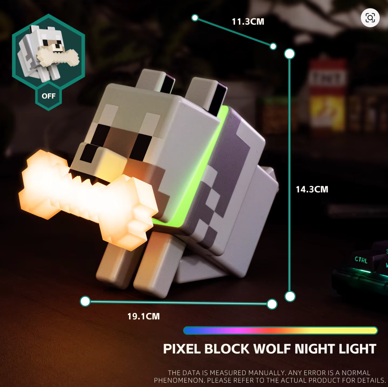 Minecraft Cute Wolf LED Night Light – RGB Color Changing Lamp