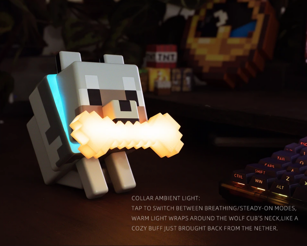 Minecraft Cute Wolf LED Night Light – RGB Color Changing Lamp