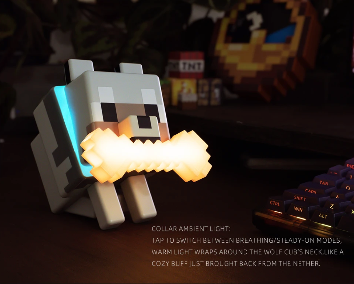 Minecraft Cute Wolf LED Night Light – RGB Color Changing Lamp