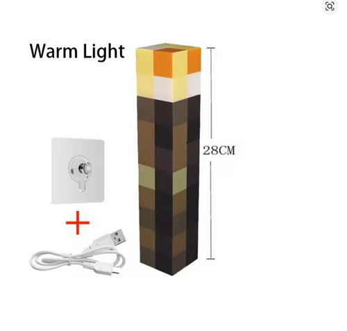 Minecraft Brownstone Torch LED Night Light – USB Rechargeable Desk Lamp