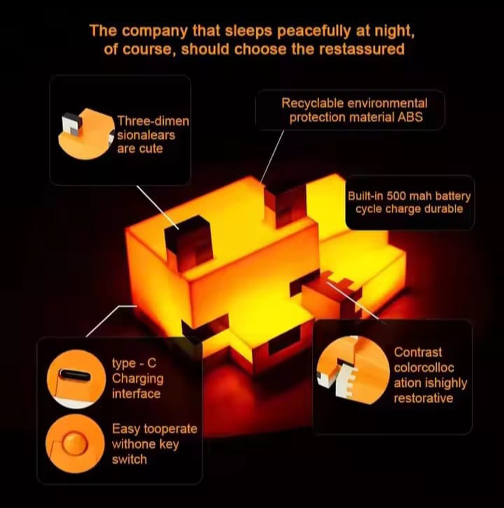 Minecraft Fox LED Night Lamp – Cute Gaming Room Desk Light for Kids Bedroom