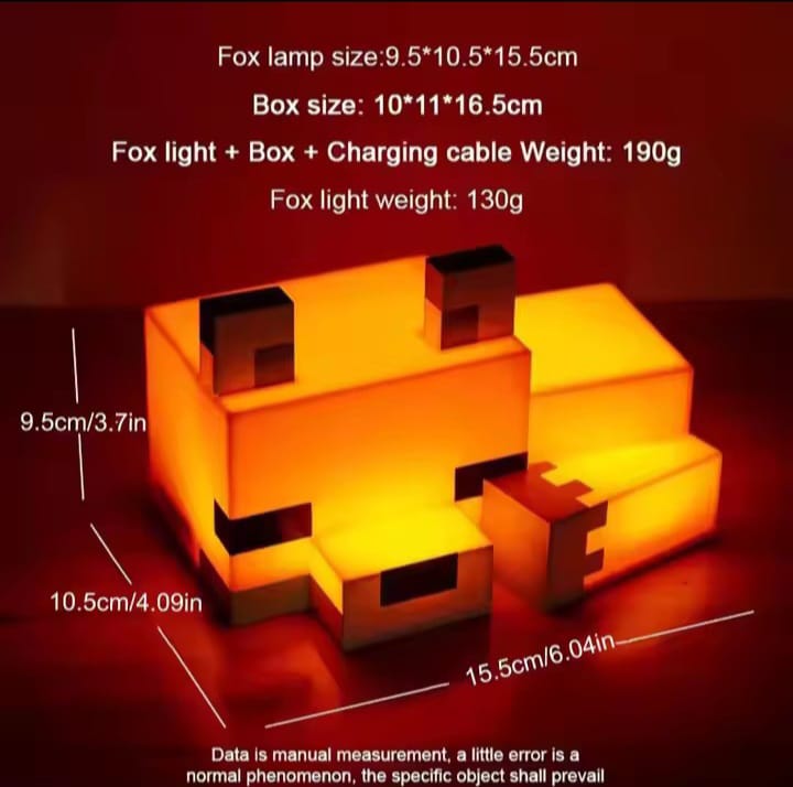 Minecraft Fox LED Night Lamp – Cute Gaming Room Desk Light for Kids Bedroom